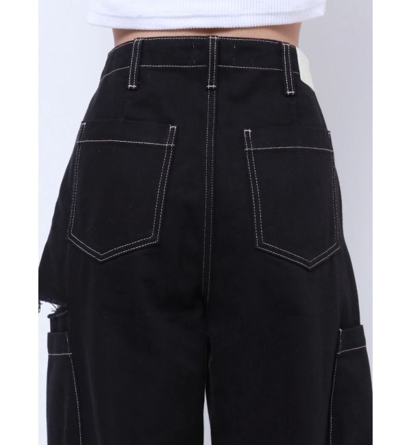 GYDA「ハイウエストSIDE RIPPEDカーゴワイドパンツ」|カーゴ|