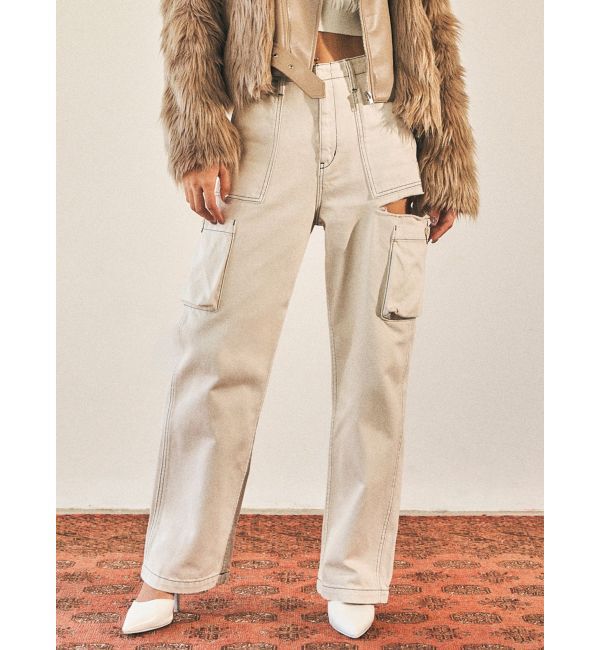 GYDA「ハイウエストSIDE RIPPEDカーゴワイドパンツ」|カーゴ|