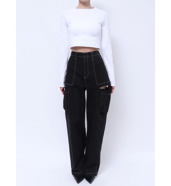 GYDA「ハイウエストSIDE RIPPEDカーゴワイドパンツ」|カーゴ|