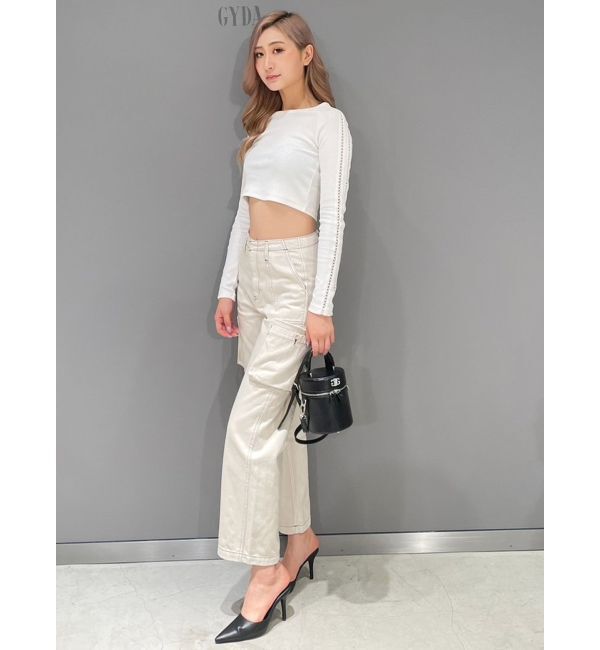 GYDA「ハイウエストSIDE RIPPEDカーゴワイドパンツ」|カーゴ|