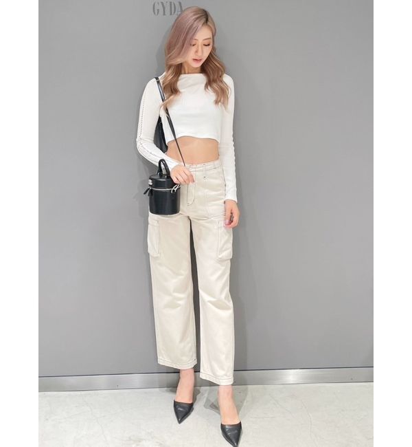 GYDA「ハイウエストSIDE RIPPEDカーゴワイドパンツ」|カーゴ|