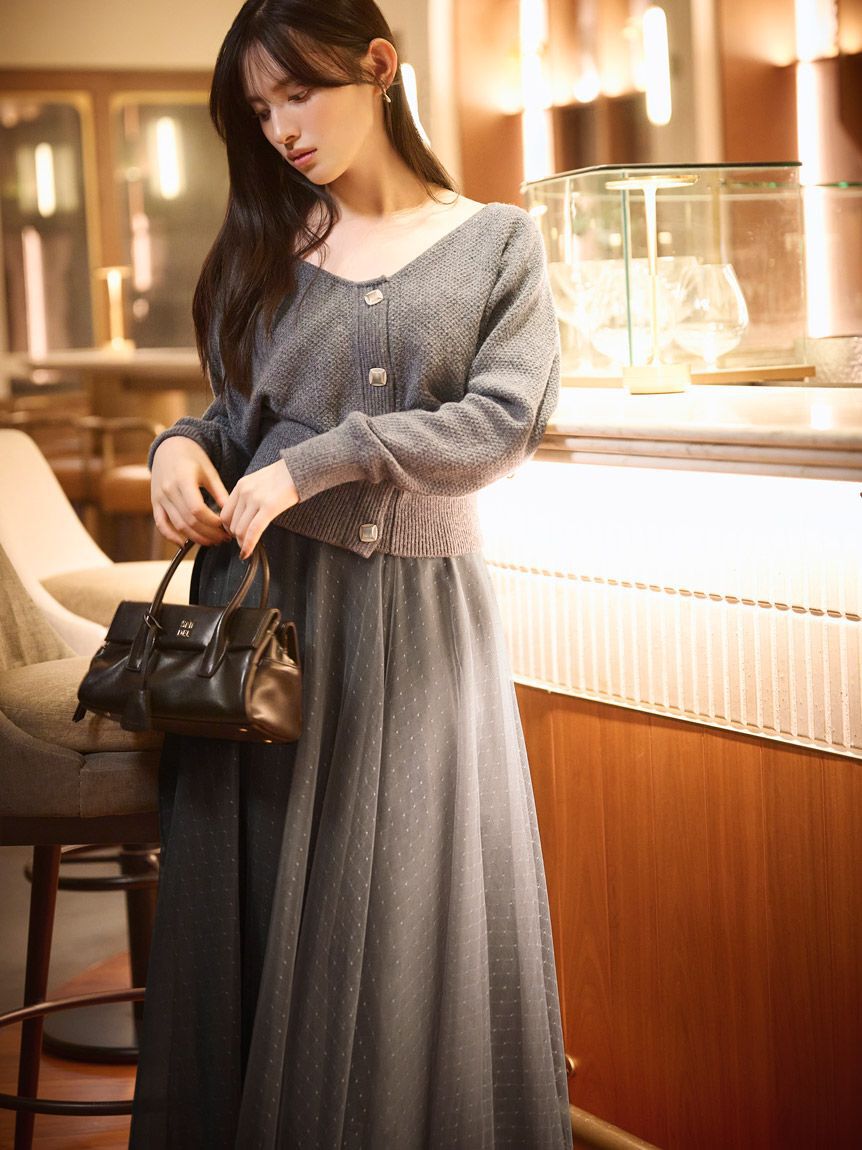SNIDEL「チュールスカートセットカーディガン」|ワンピース|GRY
