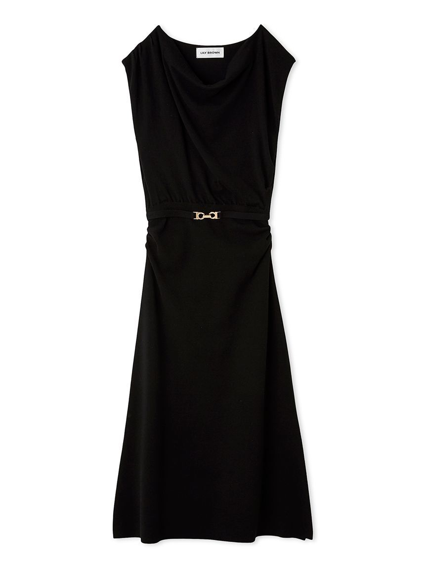 LILY BROWN「ベルト付きドレープニットワンピース」|ワンピース|BLK