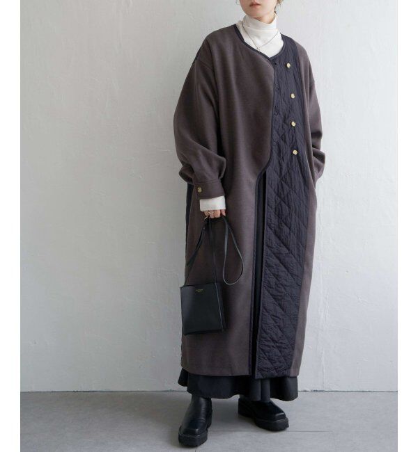 ikka「【notch.】アシメキルティング配色コート」|ノーカラーコート|