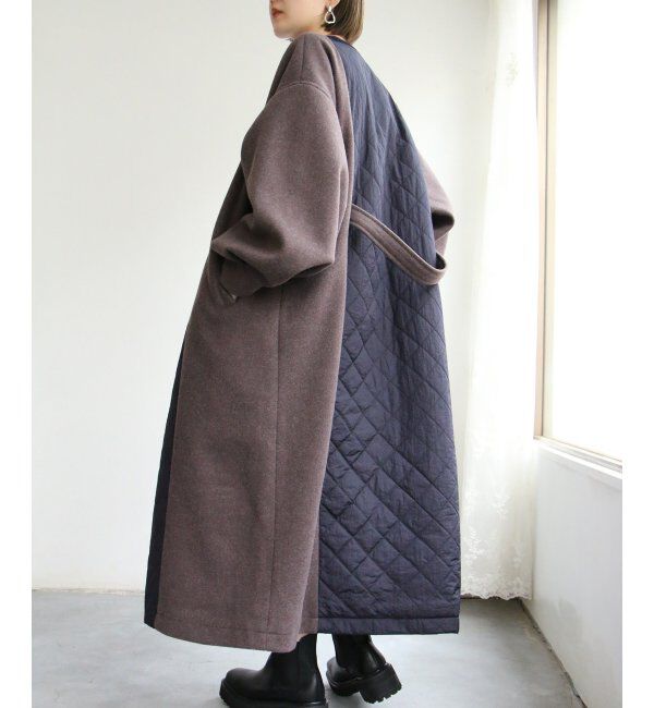 ikka「【notch.】アシメキルティング配色コート」|ノーカラーコート|