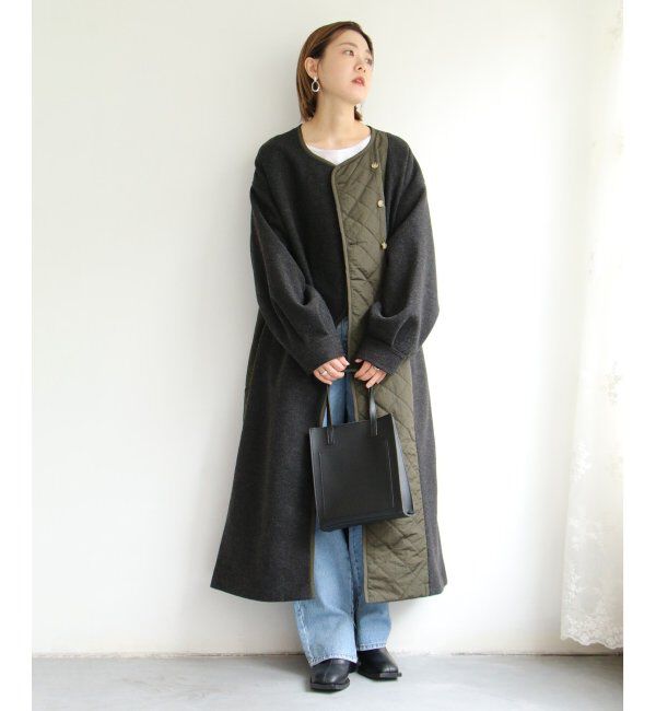 ikka「【notch.】アシメキルティング配色コート」|ノーカラーコート|