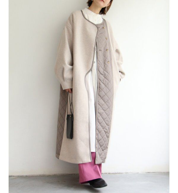 ikka「【notch.】アシメキルティング配色コート」|ノーカラーコート|
