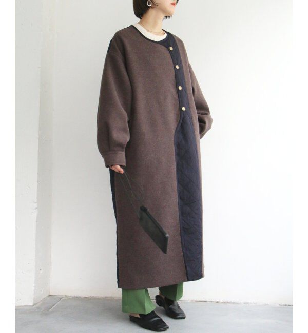 ikka「【notch.】アシメキルティング配色コート」|ノーカラーコート|