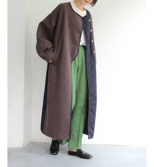 ikka「【notch.】アシメキルティング配色コート」|ノーカラーコート|
