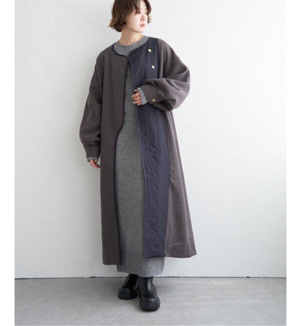 ikka「【notch.】アシメキルティング配色コート」|ノーカラーコート|