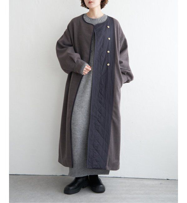 ikka「【notch.】アシメキルティング配色コート」|ノーカラーコート|