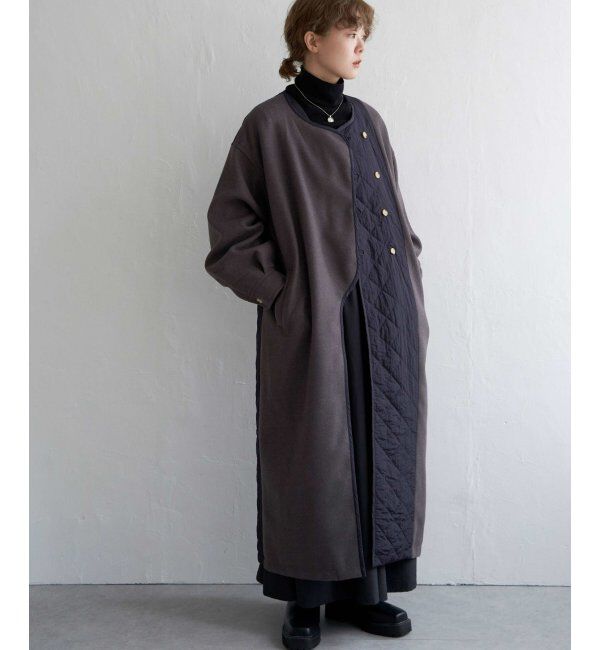 ikka「【notch.】アシメキルティング配色コート」|ノーカラーコート|