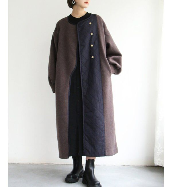 ikka「【notch.】アシメキルティング配色コート」|ノーカラーコート|
