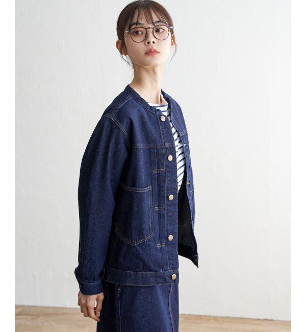 Lbc with Life「ＬＢＣデニムノーカラージャケット」|ブルゾン・スタジャン|