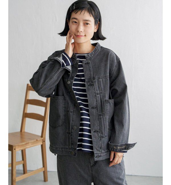 Lbc with Life「ＬＢＣデニムノーカラージャケット」|ブルゾン・スタジャン|