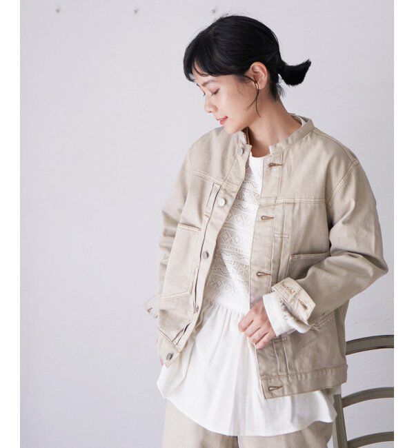 Lbc with Life「ＬＢＣデニムノーカラージャケット」|ブルゾン・スタジャン|ベージュ