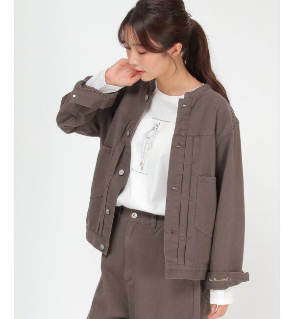 Lbc with Life「ＬＢＣデニムノーカラージャケット」|ブルゾン・スタジャン|コーヒー