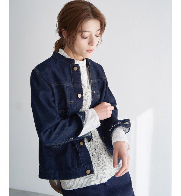 Lbc with Life「ＬＢＣデニムノーカラージャケット」|ブルゾン・スタジャン|