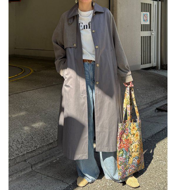 Lbc with Life「デニム切り替えステンカラーコート」|その他|グレー