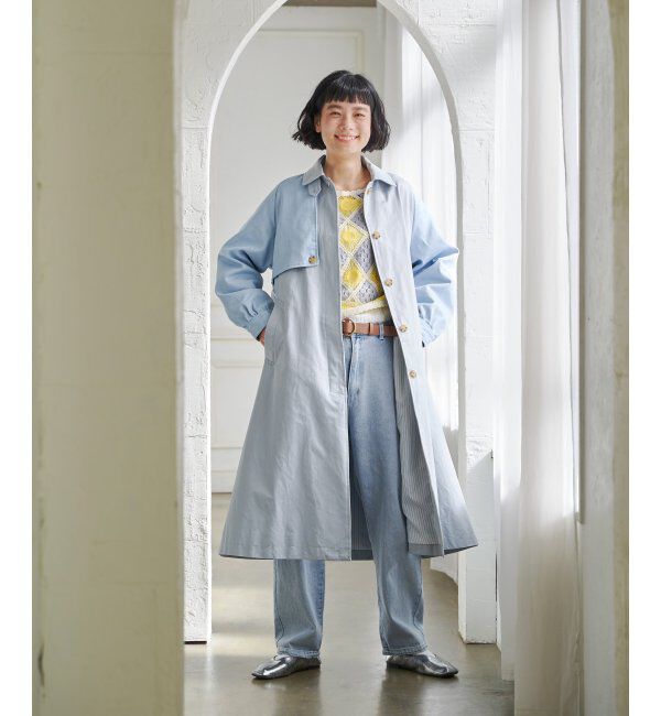 Lbc with Life「デニム切り替えステンカラーコート」|その他|ライトブルー