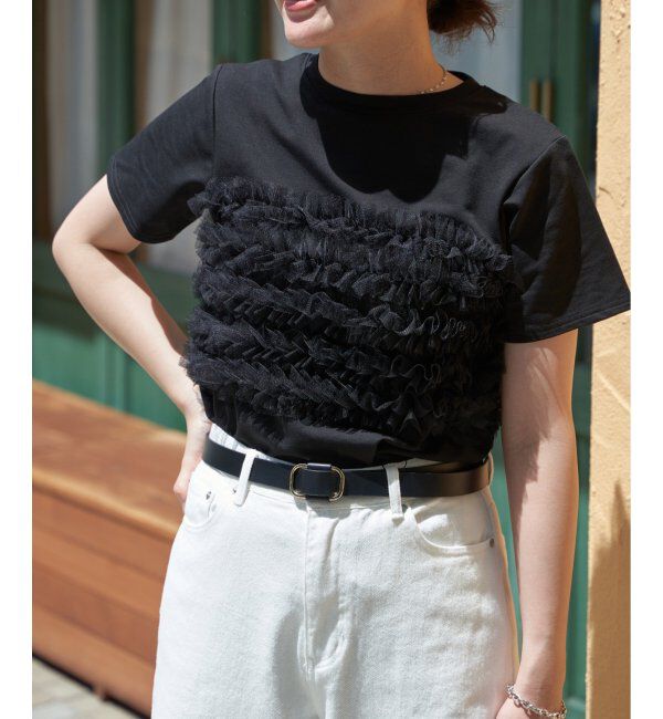 VENCE share style「天竺チュールフリルビスチェ見えTシャツ」|Tシャツ・カットソー|ブラック