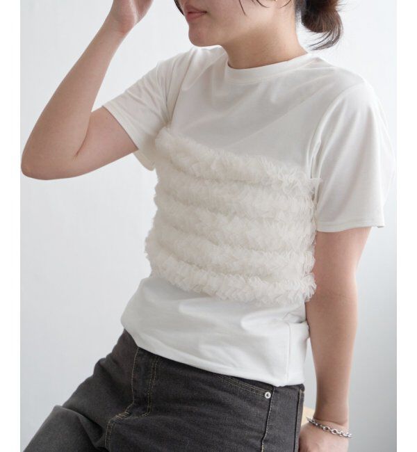 VENCE share style「天竺チュールフリルビスチェ見えTシャツ」|Tシャツ・カットソー|