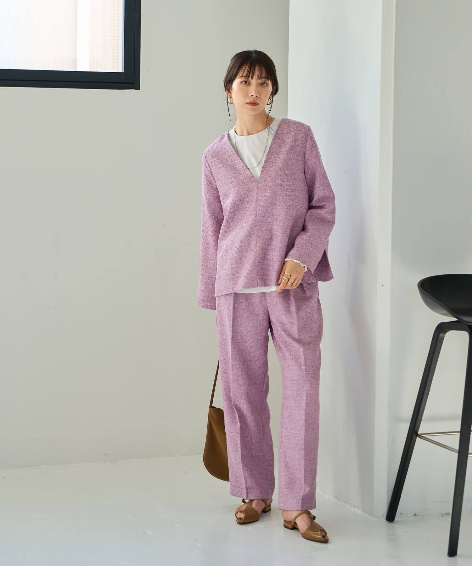 STYLE DELI「【LUXE】ライトツイードワイドパンツ」|スラックス|