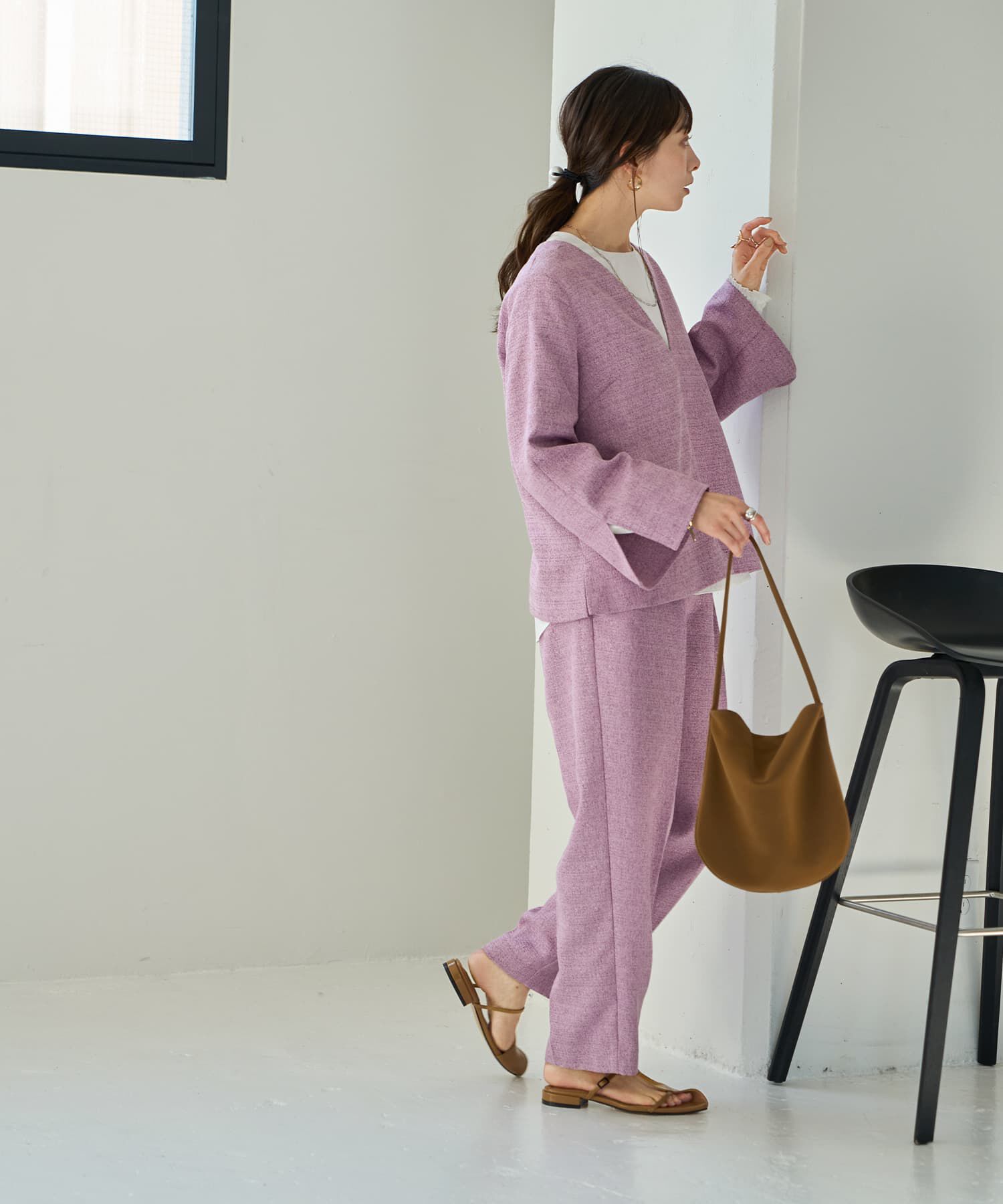 STYLE DELI「【LUXE】ライトツイードワイドパンツ」|スラックス|