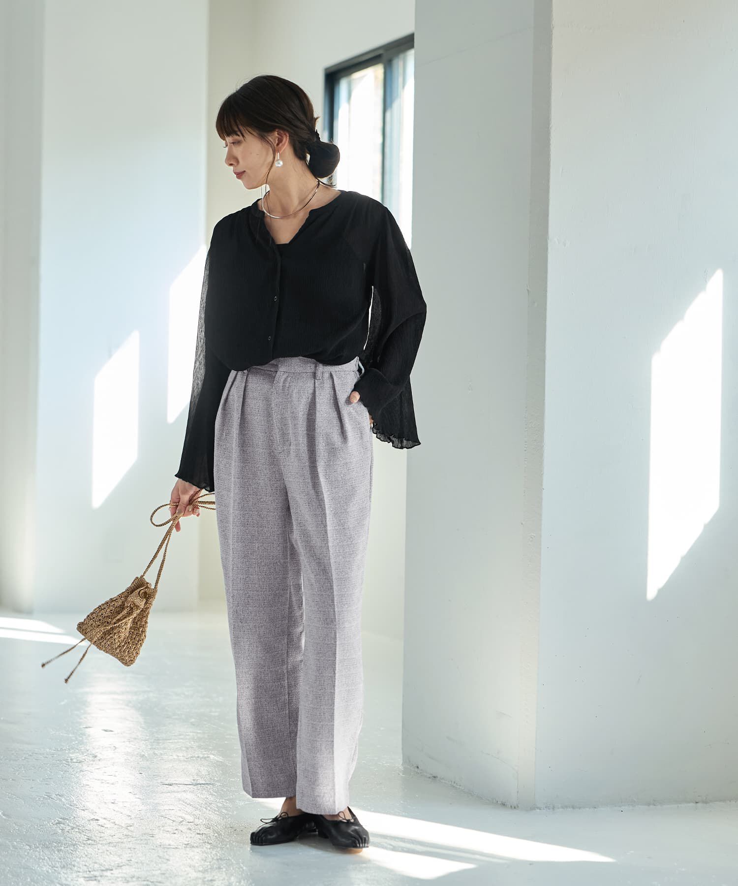STYLE DELI「【LUXE】ライトツイードワイドパンツ」|スラックス|