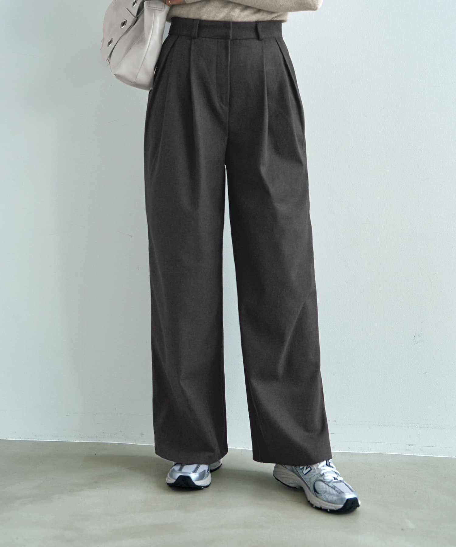 STYLE DELI「ウール調MIXタックワイドパンツ」|その他|チャコール