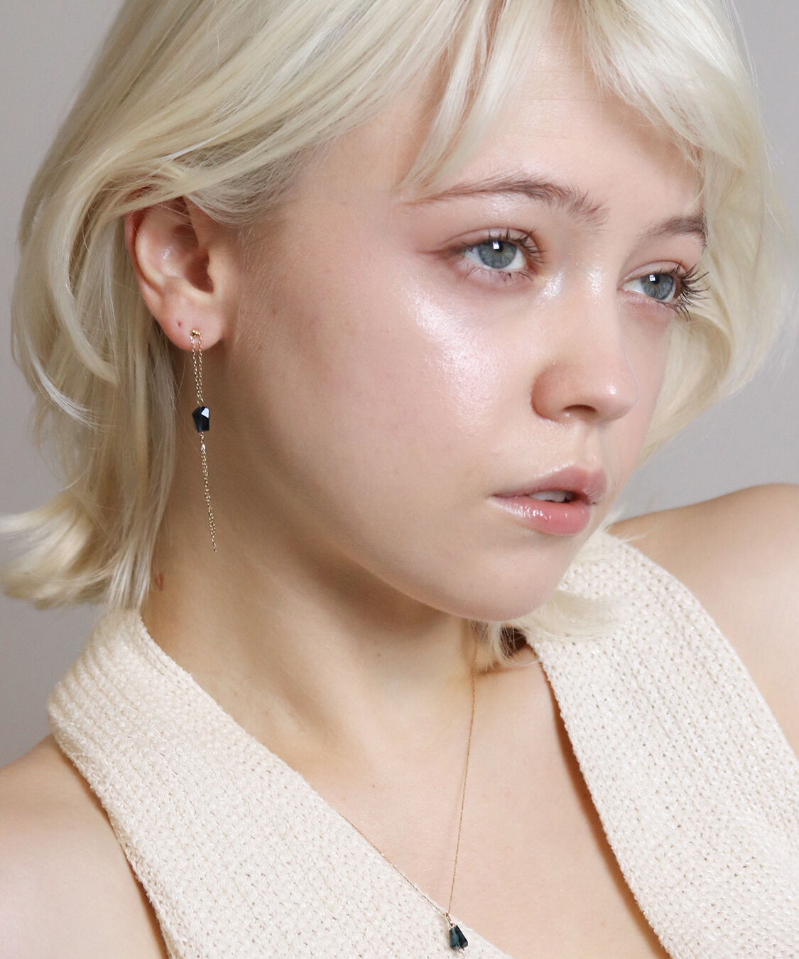  「ロンドンブルートパーズ   チェーン ピアス | K10YG」|ピアス|