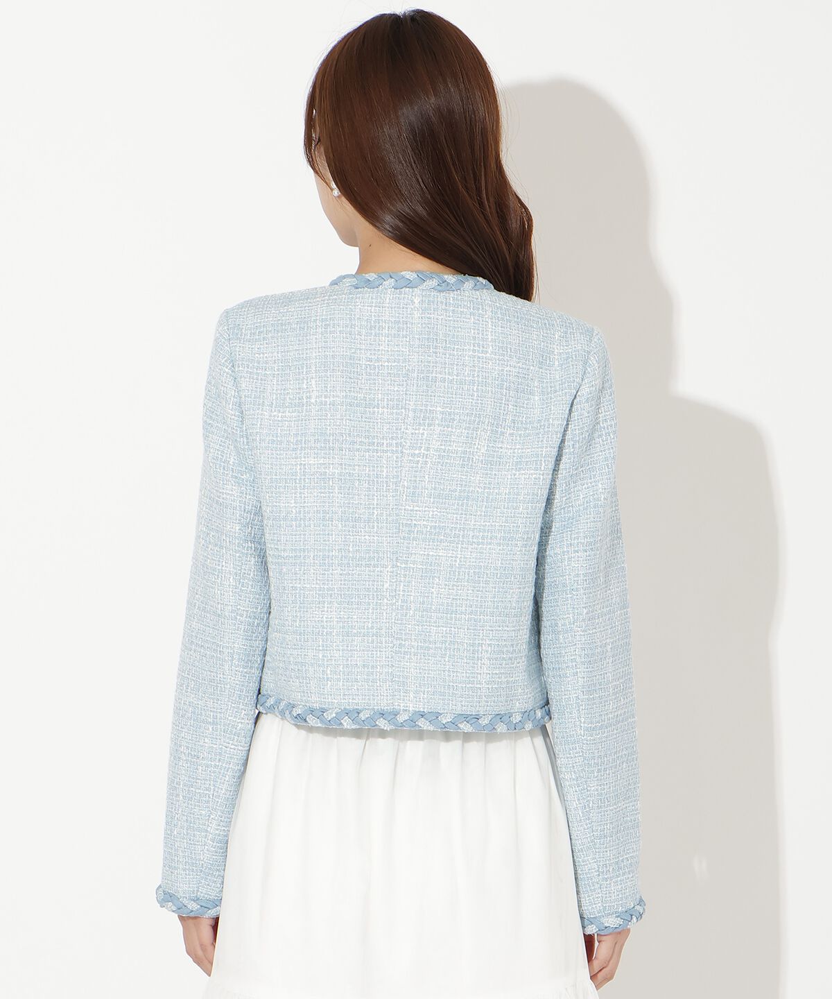 アンドクチュール「デニムコンビツイードジャケット」|ノーカラージャケット|