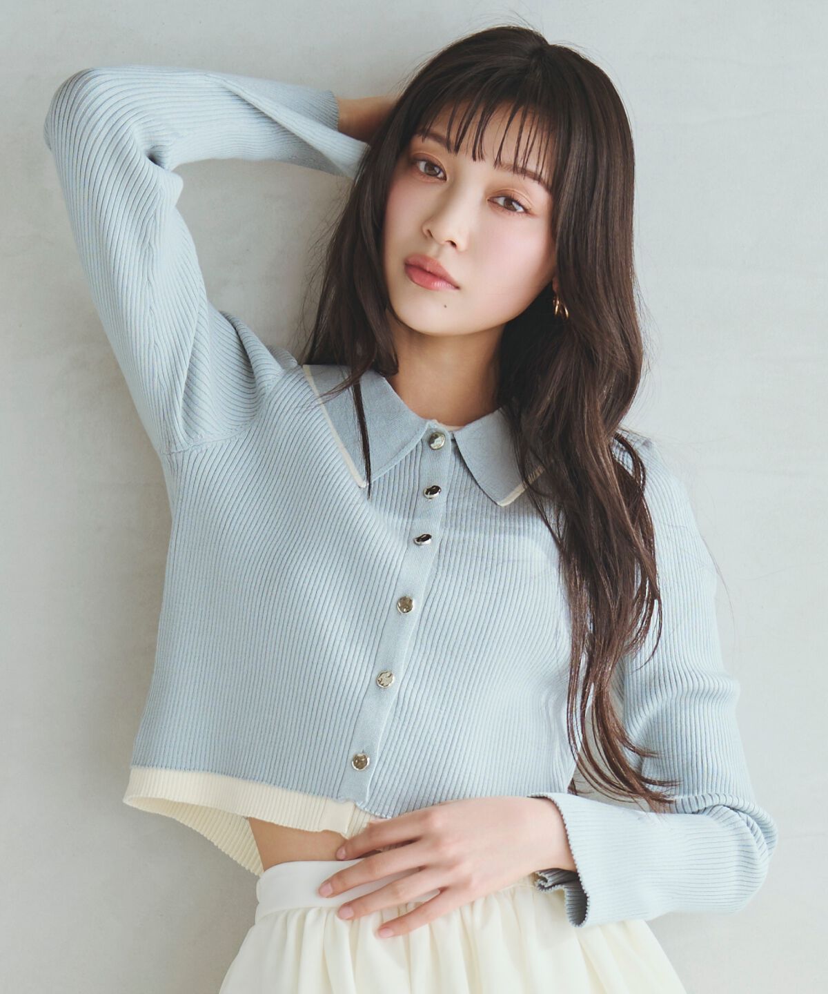 アンドクチュール「襟付きレイヤード風カーディガン」|カーディガン|ミント