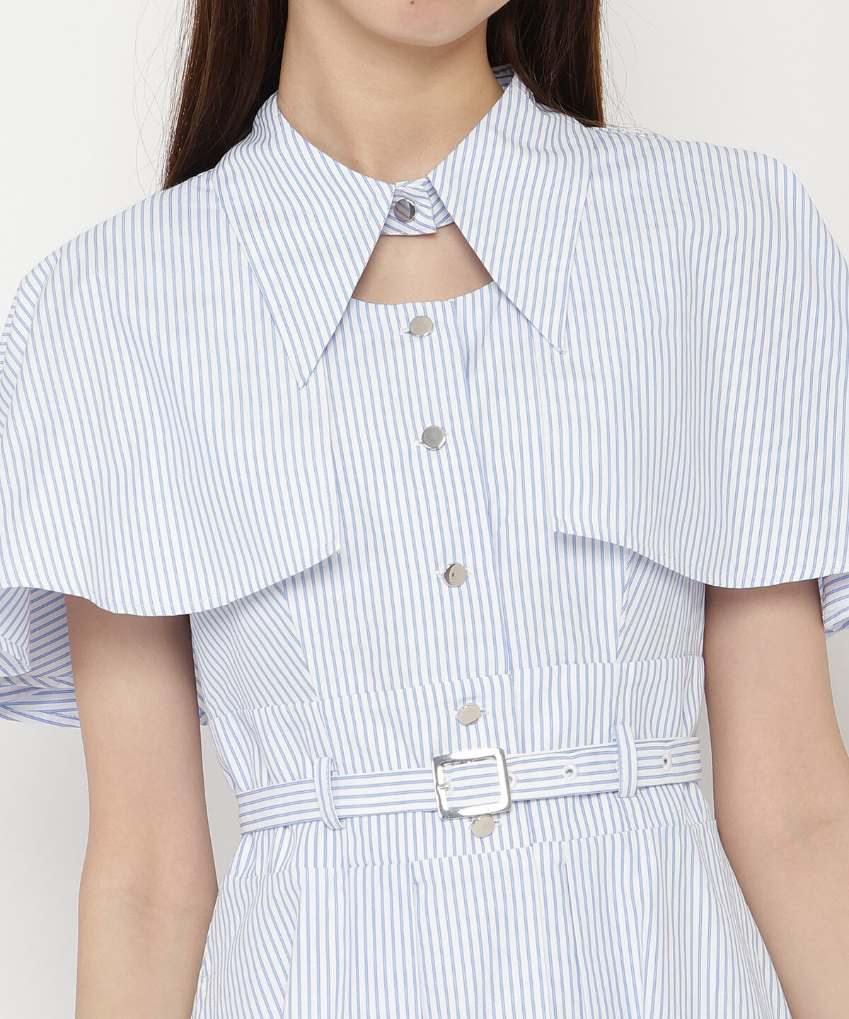 REDYAZEL「ケープフレアストライプワンピース」|ワンピース|