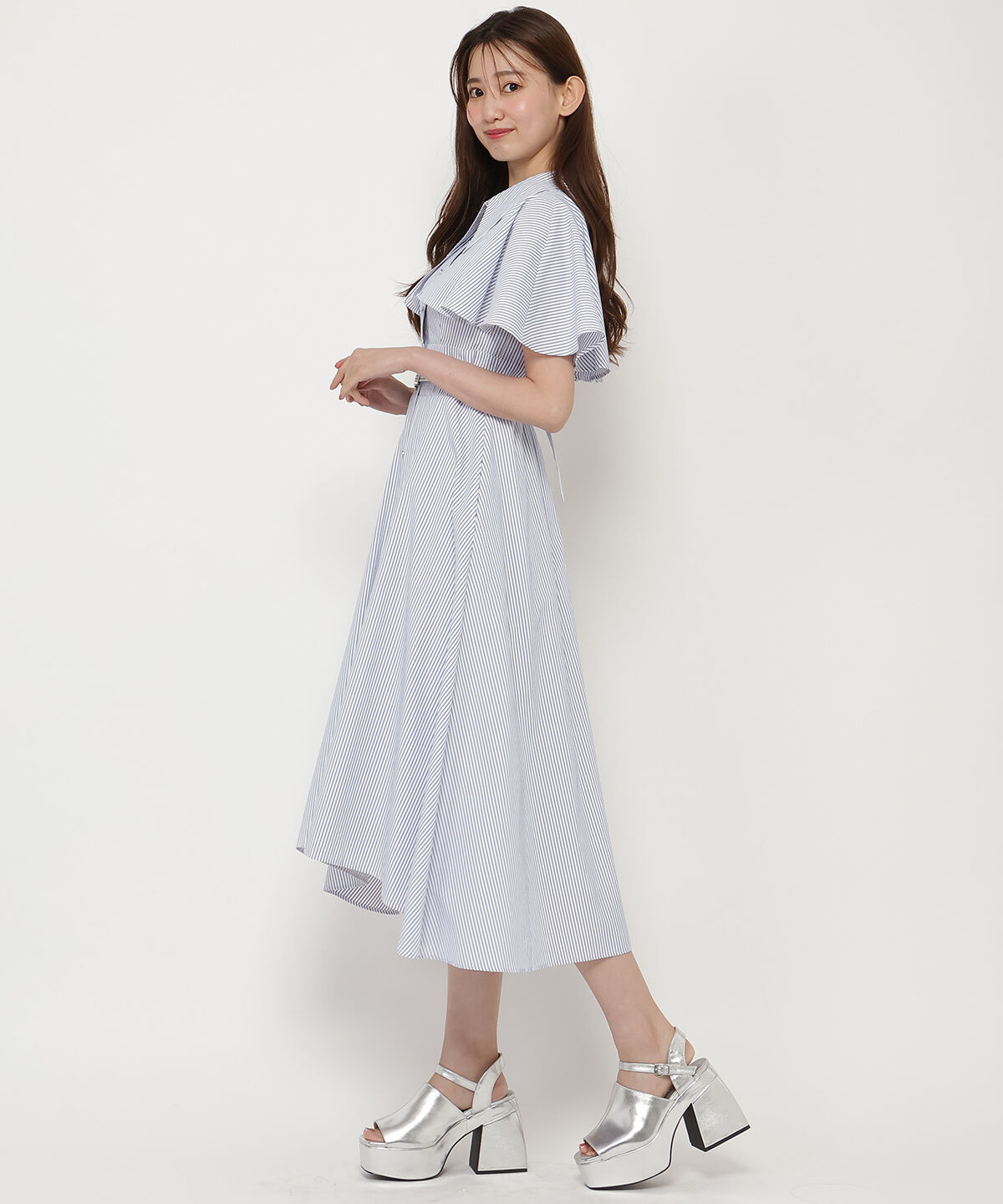 REDYAZEL「ケープフレアストライプワンピース」|ワンピース|
