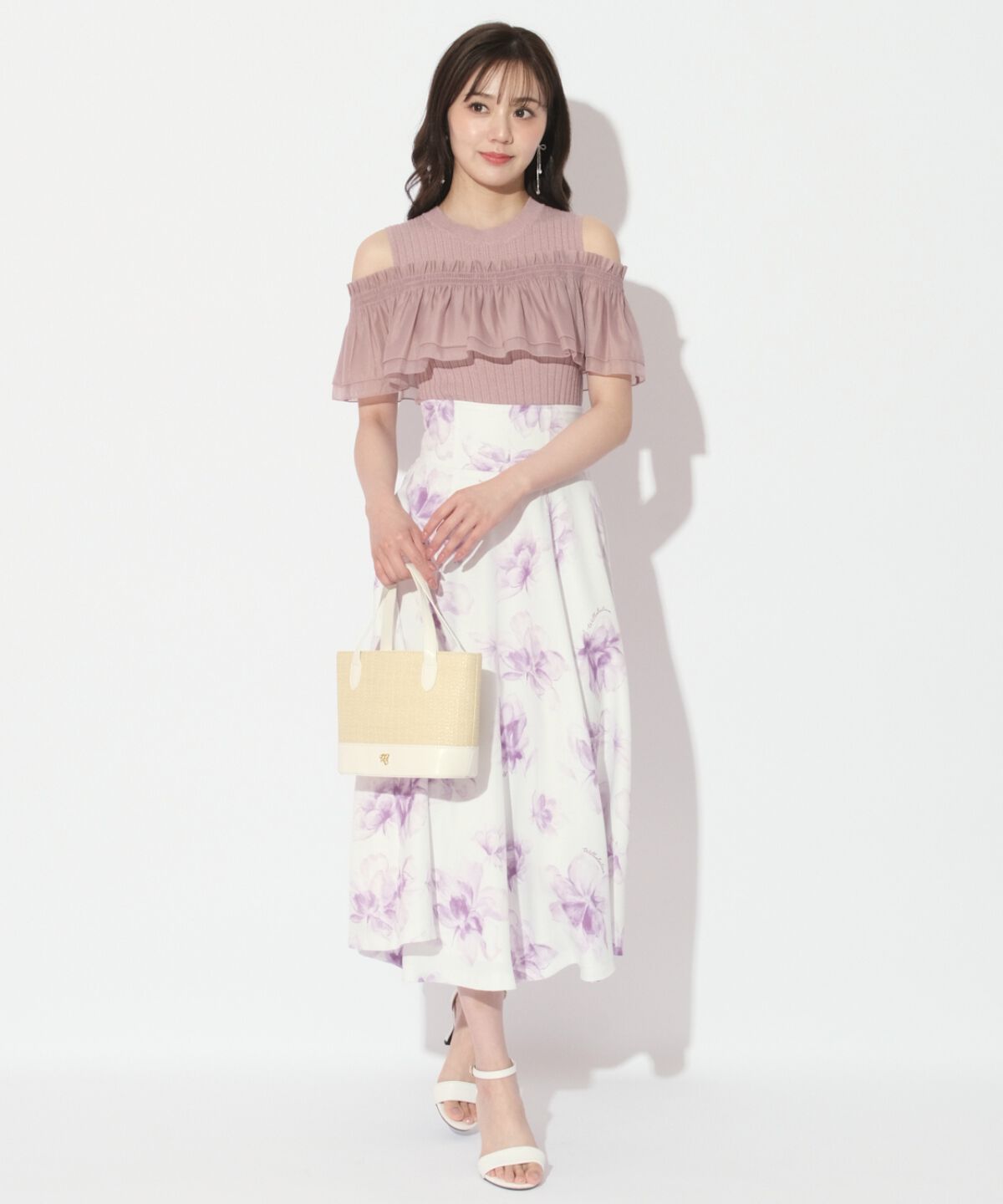 WILLSELECTION「水彩フラワープリントスカート」|フレア|