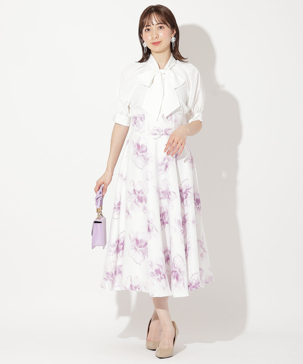 WILLSELECTION「水彩フラワープリントスカート」|フレア|