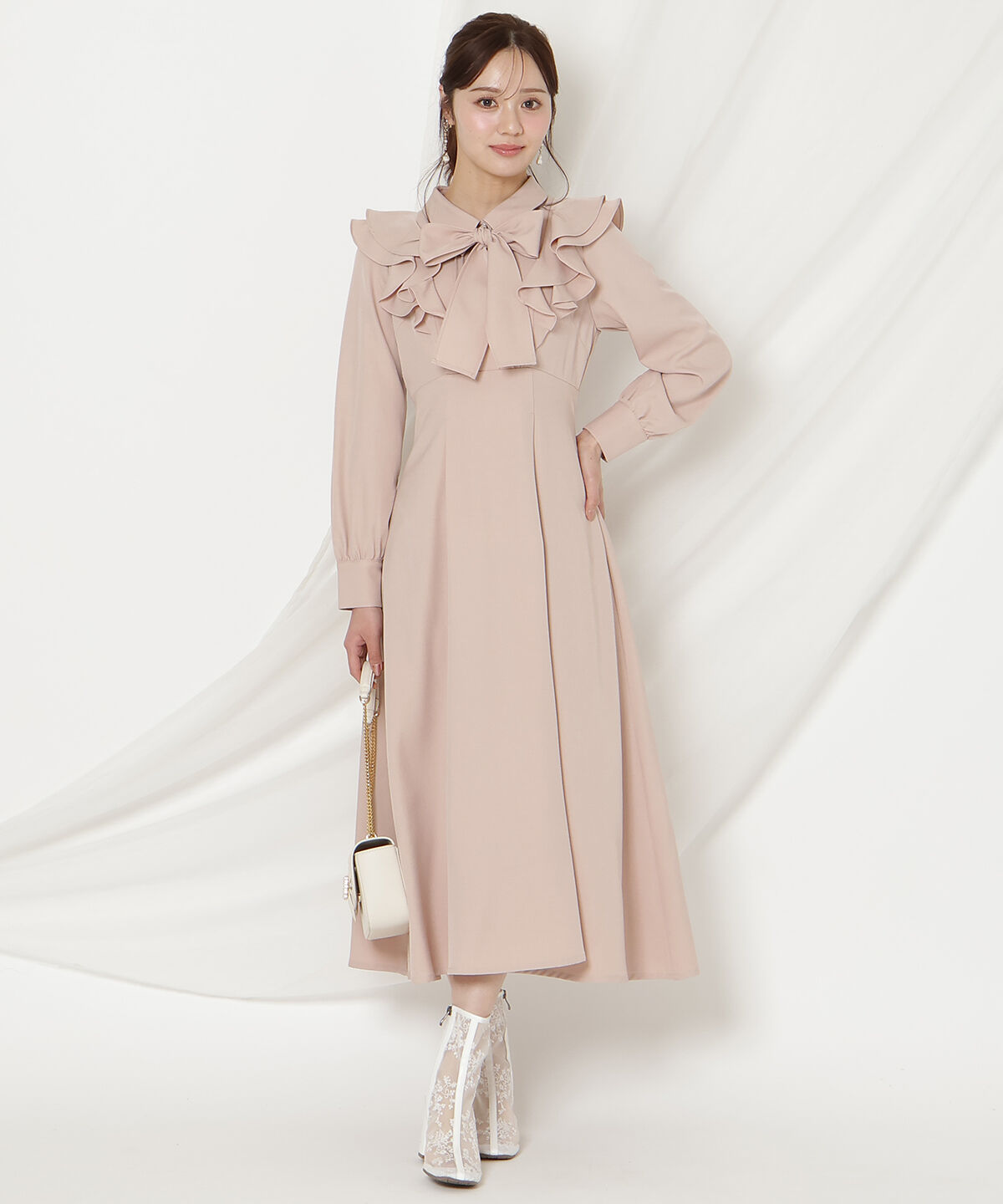 WILLSELECTION「ラッフルリボンタイフレアワンピース」|ワンピース|ピンク