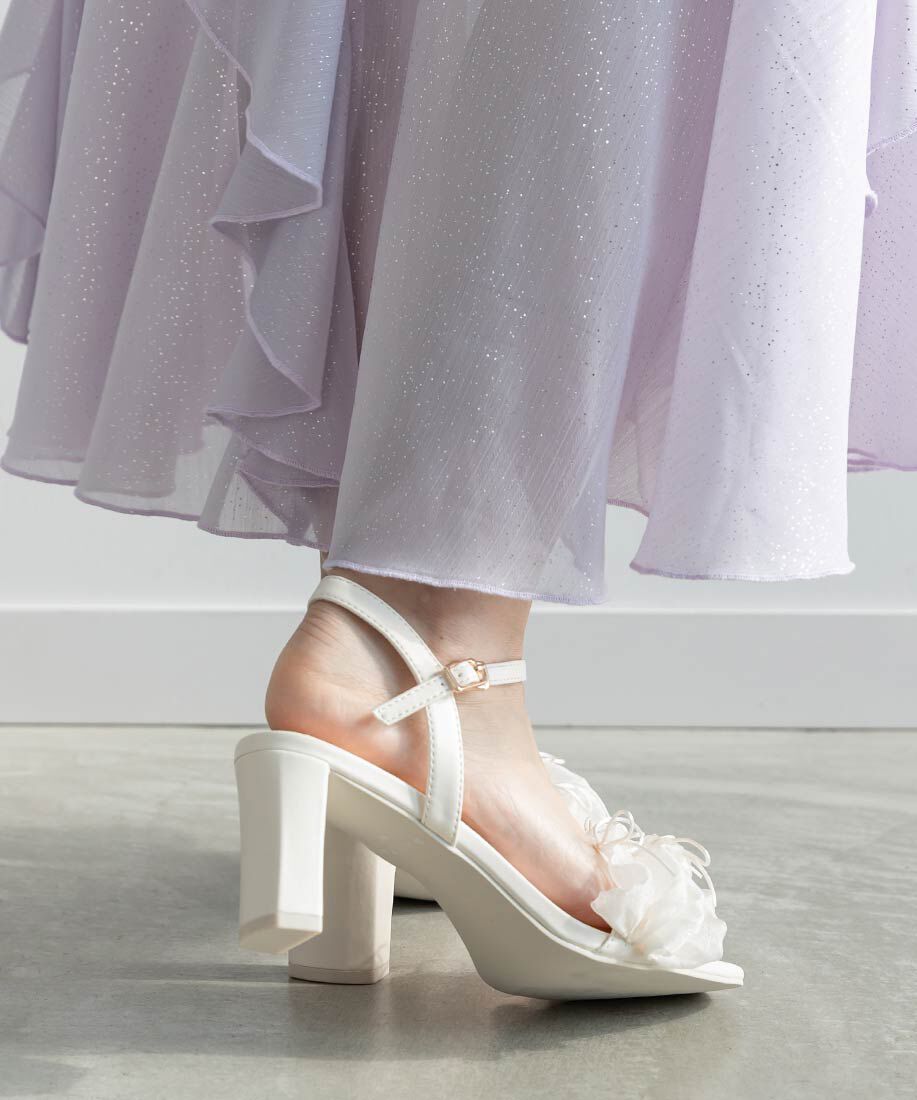  「ミニリボンフリルヒールサンダル」|サンダル|