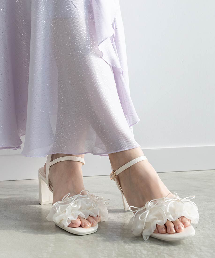 「ミニリボンフリルヒールサンダル」|サンダル|
