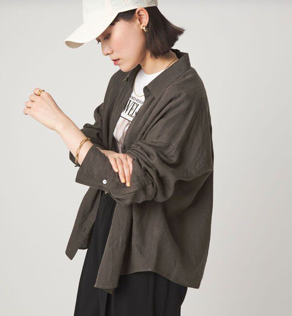 UNITED ARROWS green label relaxing「【結論シリーズ】リネンバランスシャツ［size SHORTあり］」|シャツ・ブラウス|DK.GRAY