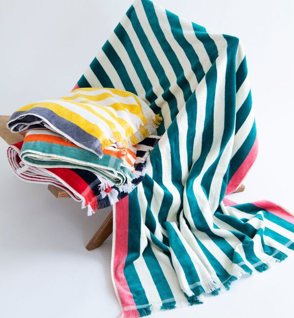 TOMORROWLAND HOME「コットンストライプ ベルベットビーチタオル」|タオル|