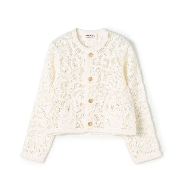 MACPHEE「コットンエンブロイダリー クルーネックジャケット」|ノーカラージャケット|11 ホワイト