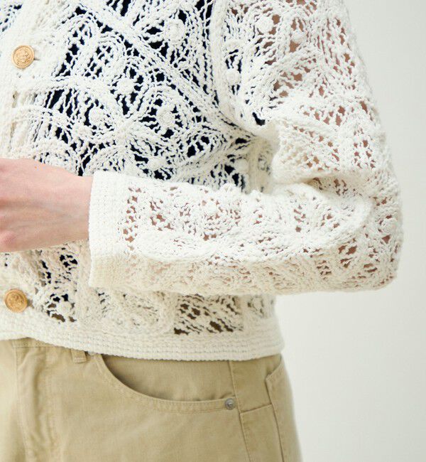 MACPHEE「コットンエンブロイダリー クルーネックジャケット」|ノーカラージャケット|