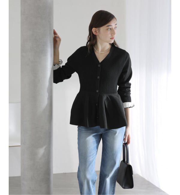  「【洗える】ペプラムニット」|カーディガン|
