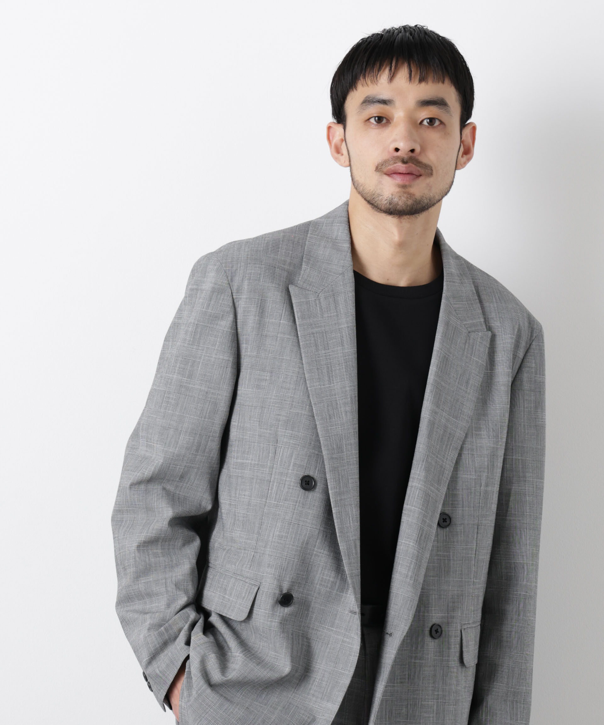 nano･universe「グレンチェックダブルブレストジャケット（セットアップ可）」|テーラードジャケット|