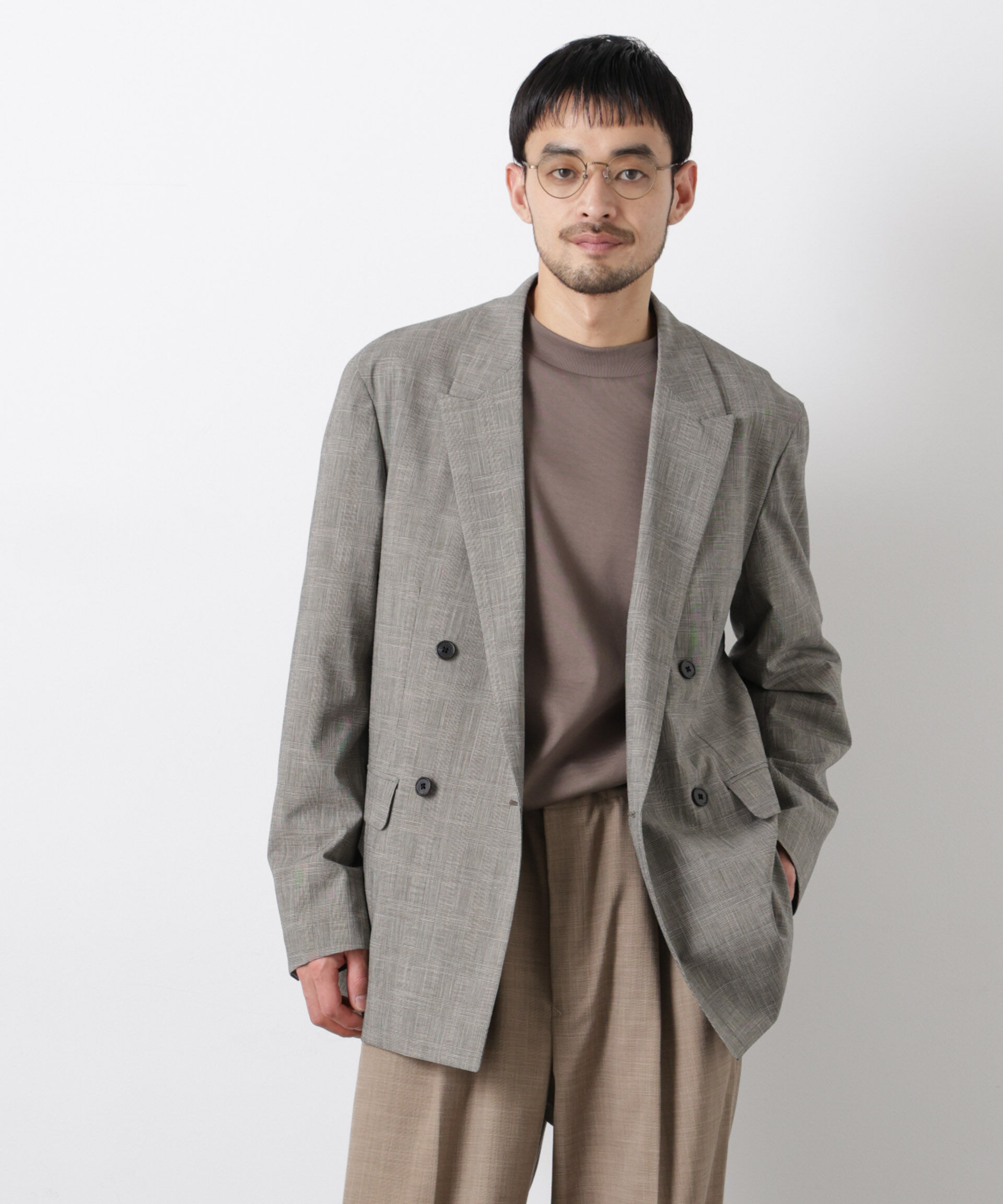 nano･universe「グレンチェックダブルブレストジャケット（セットアップ可）」|テーラードジャケット|