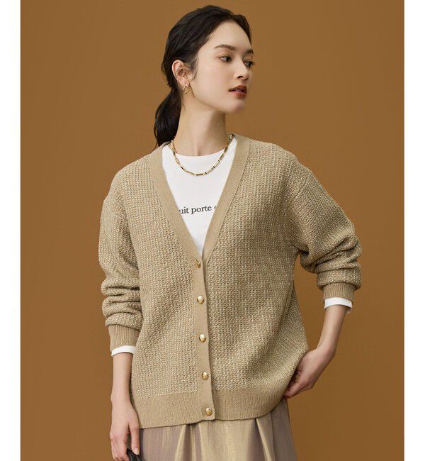 自由区「【SHIHOさん着用】ラメツイード カーディガン」|カーディガン|モカ