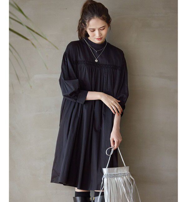 23区「【SLOW/一部店舗限定】ウォッシュドコットンサテン ワンピース」|ワンピース|ブラック系