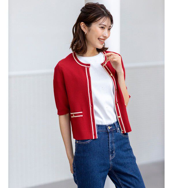 ANY SIS「【UVカット・洗える】リンクスバイカラー カーディガン」|カーディガン|